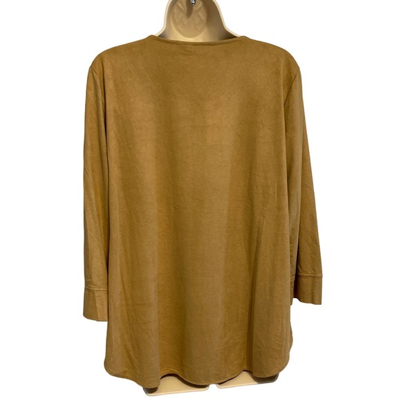 New Directions Brown Suede Feel 3/4 Sleeve Top XL Pre-owned - Picture 2 of 8